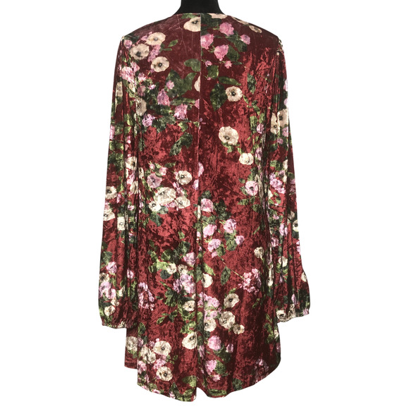 Loveriche Wine Mix Floral Velvet Dress - Size Medium - Picture 7 of 13